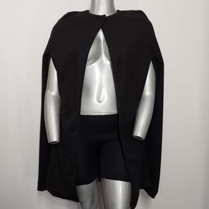 YMHY Cape Coat Black Lined One Button